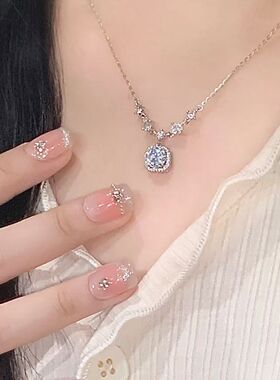 镶钻小方糖项链珍珠女轻奢众设计高级流苏锁骨精致百搭气质颈链