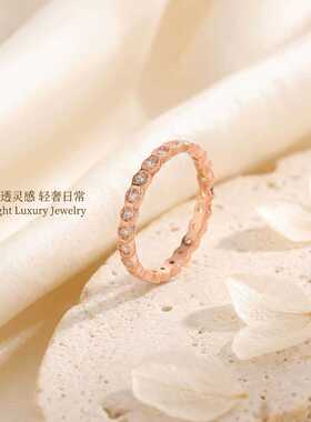 S925纯银蜂巢满钻戒指轻奢高级感指环个性韩版几何设计感尾戒