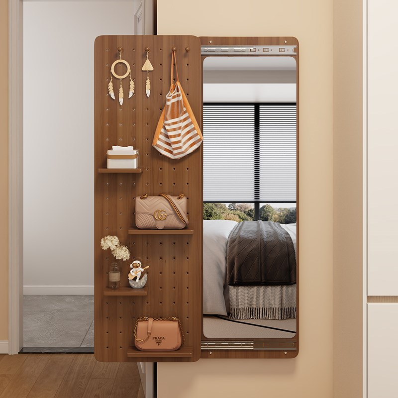 Perforated board dressing mirror push-pull closed hidden full-body mirror wall-mounted self-adhesive mid-century style wall-mounted entrance fitting mirror