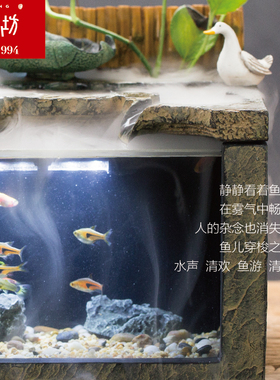 中式景观桌面f流水摆件客厅循环水造景 纯手工艺石装饰茶台鱼缸造