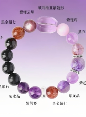 紫锂辉多宝黑曜石紫龙晶超七手串