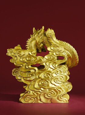 纯铜龙摆件双龙戏珠龙凤呈祥招财珠联璧合家居客厅卧.室结婚礼品