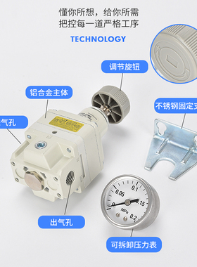 SMC型IR1010-01高精度精密调压阀可调气体减压调节阀IR2020-02