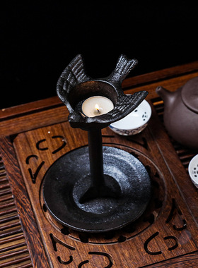 铸铁老烛台油灯手工复古小鸟飞燕中式怀旧茶道灯家居装饰摆件蜡烛