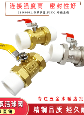 纯铜PPR水管开关接头配件DN202532双活接铜球阀4分6分1寸热熔阀门