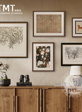法式中古风客厅斗柜挂画组合美式复古玄关K餐厅边柜装饰画卧室壁