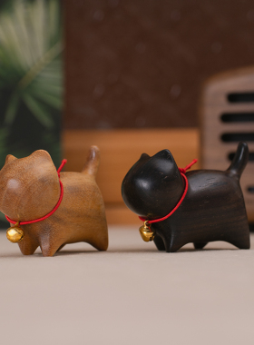 檀木小猫桌面摆件创意解压把玩件手工猫咪装饰品可爱治愈男女礼物