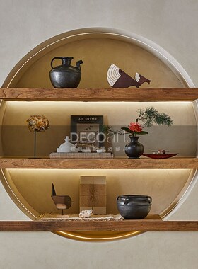 邸高家居 侘寂风民宿度假酒店餐厅开放格餐边柜黑陶瓷器装饰摆件