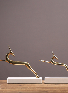 黄铜轻奢创意大理石鹿摆件家居客厅摆设样板房玄关酒柜饰品礼品