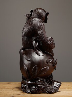 黑檀木雕猴子摆件实木雕刻生肖猴工艺品客厅装饰动物摆设家居送礼