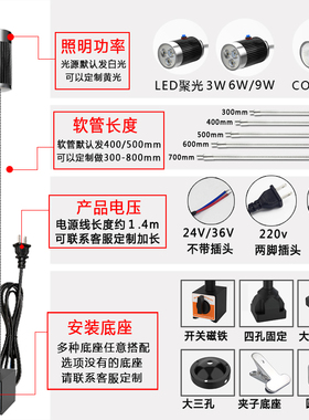 led机床工作灯220V车床灯24V铣床冲床工业台灯磁铁磁吸照明灯36V