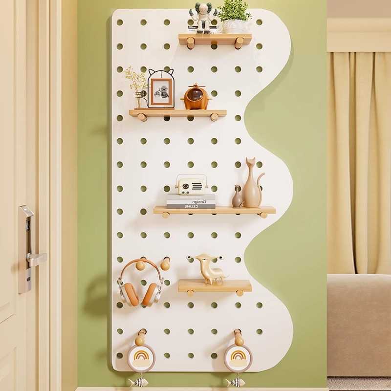 Solid wood hole board wall partition storage rack entry entrance layer wall wall door decorative storage display shelf