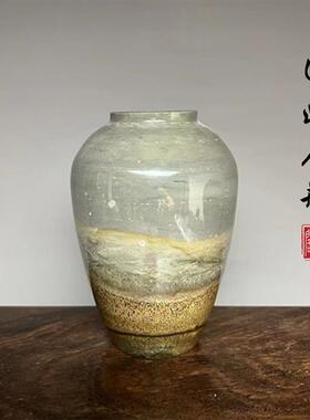 广西天然国画石花瓶平安草花新中式装饰茶室书房客厅奇石礼品摆件