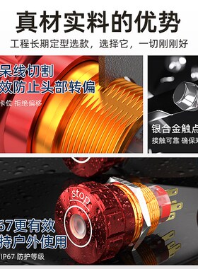 红波22mm金属带灯急停按钮设备紧急停止断电防水圆形红色开关SOTP
