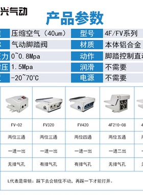 气动脚踏阀FV320/420/FV02脚踩换向开关阀4F210-08/LG带锁罩