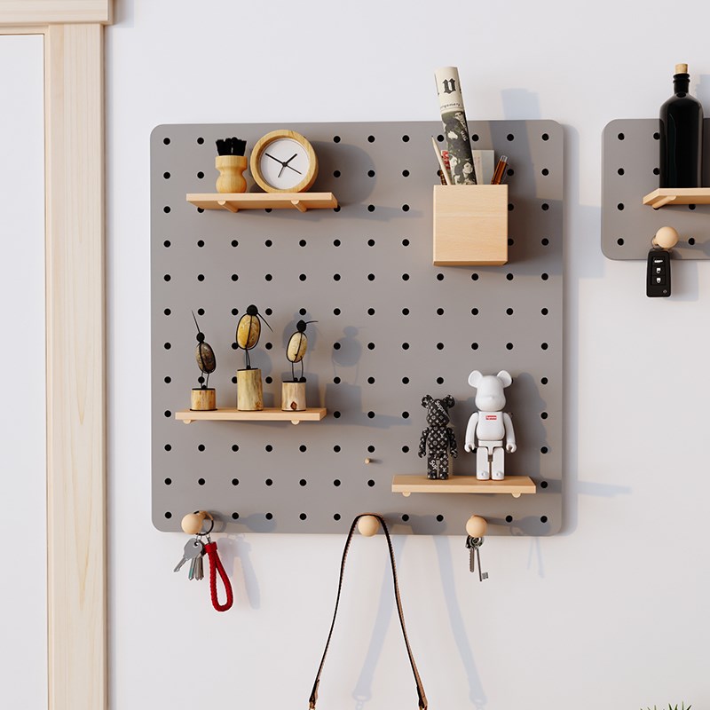 Entrance hole board wooden hanging board storage rack entry solid wood wall storage background wall decoration display rack customization