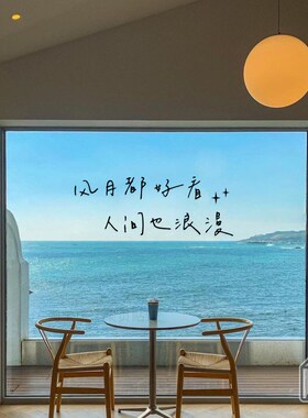 柒页 风月都好看 人间也浪漫 文艺句子墙面背景玻璃门窗装饰贴纸