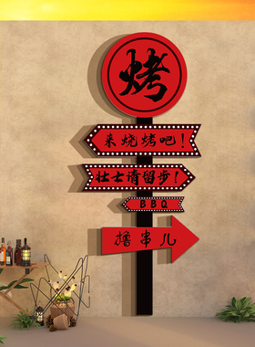 网红烧烤破店墙面装饰创意广告牌氛围布置形象餐饮壁画门口吸引人