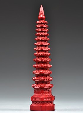 红色木雕十三层文昌塔摆件实木13层文昌塔客厅玄关书房装饰工艺品