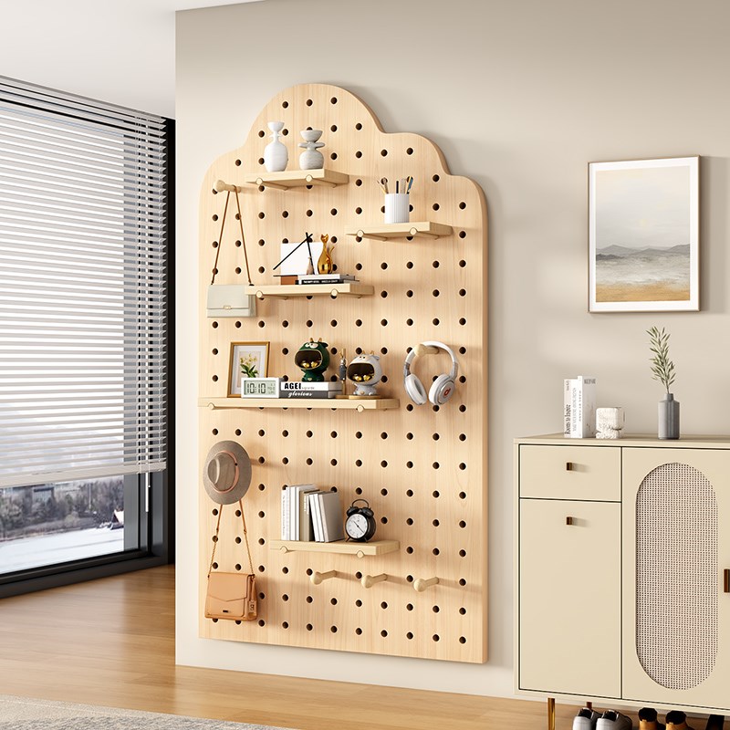 Solid wood hole board storage rack entrance wall decorative partition custom wall wooden storage rack
