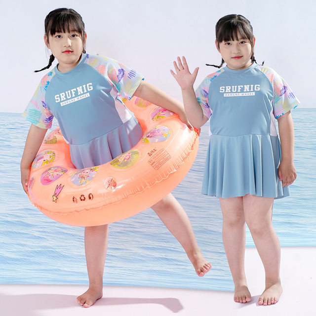 2026 New Fat Girls Swimwear Medium and Big Split Plus Fat Plus Size Fat Children Girls Belly Covering Swimsuit Summer