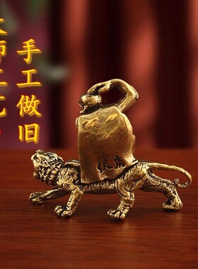 纯黄铜伏虎罗汉屋顶摆件镇宅金属铜像大号十八罗汉佛像石雕像桌面