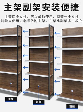 超市货架便利店四柱木纹单双面储物展示架母婴店小卖部多功能货架