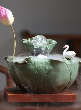 中式陶瓷a循环流水摆件转运玄关客厅办公室招财桌面电视柜开业礼