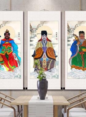 山神爷土地公画像城隍爷神像竖轴挂画丝绸材质手工装裱防水不褪色