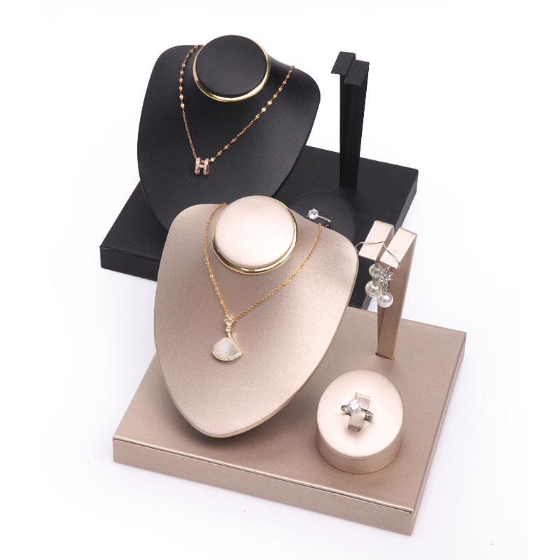 Hooked brushed leather open jewelry stand