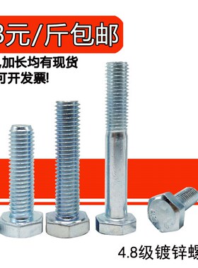 外六角螺丝镀锌外六角螺栓4.8级六角螺栓加长螺丝M6M8M10M16M20