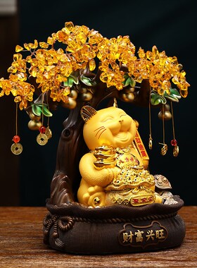 招财猫摆件自动摇手发财树存钱罐客厅招财装饰品店铺前台开业礼物