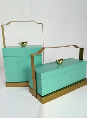 古典新中式禅意木金属提篮盒样板间售楼处酒店首饰锦盒装饰品摆件