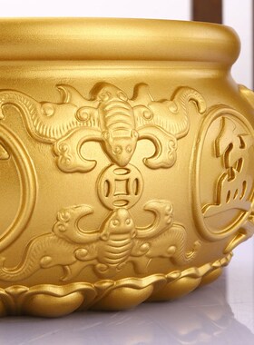 聚宝盆摆件招财聚财纯铜黄铜米缸家用存钱罐居家客厅店铺开业礼品