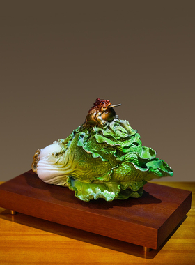 《缠抱百财》金蟾白菜铜摆件手工艺品家居客厅电视柜博古架装饰品