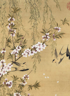 清恽寿平燕喜鱼乐图卷轴花鸟画装饰画客厅沙发玄关茶楼挂画字画
