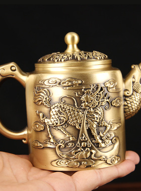 铜茶壶摆件 铜麒麟茶壶摆件 铜茶壶大号 铜龙凤茶壶摆件 铜茶杯