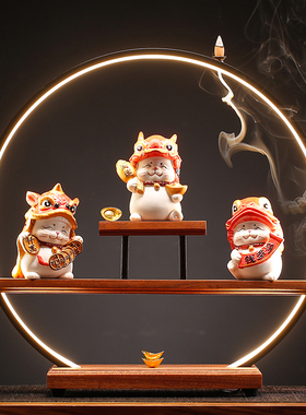 创意舞狮招财猫摆件可爱小号家居客厅桌面装饰乔迁店铺开业礼品