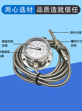 Y60/63小表盘全不锈钢英文表盘304压力式温度计带线型WTQ/WTZ-280