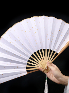 10寸精工玉竹烤漆折扇古风洒金双面白绢布中国风汉服礼品定制扇子