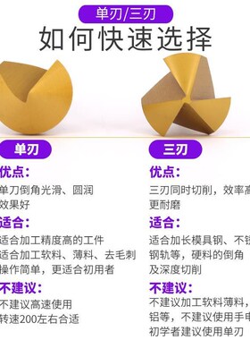 90度含钴镀钛倒角刀单刃三刃不锈钢45锪钻去毛刺倒角器涂层倒角钻