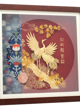 祝寿礼品松龄鹤寿金箔画80岁老人生日礼物送爷爷奶奶长辈创意摆件