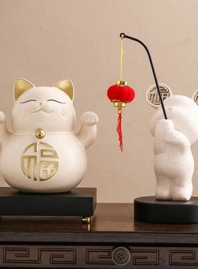 中式艺术风格招财猫摆件 树大招财送礼用礼盒 潮州手工制作桌面装