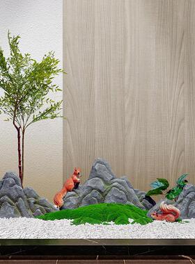 室内真绿植枯山水造景摆件组合玄关楼梯下饭厅装饰假山石新中式