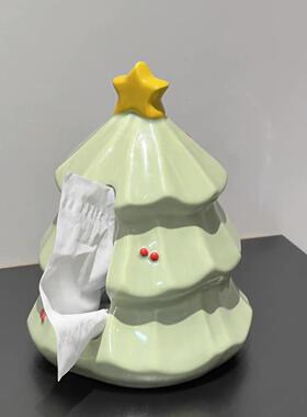 创意圣诞树纸巾盒家用客厅餐厅高档陶瓷桌面抽纸盒新款卷纸收纳盒