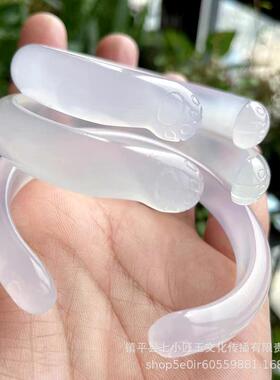 手镯天然猫爪玛瑙条玉髓雕刻可爱圆冰玉镯冰种透开口镯子少女款女