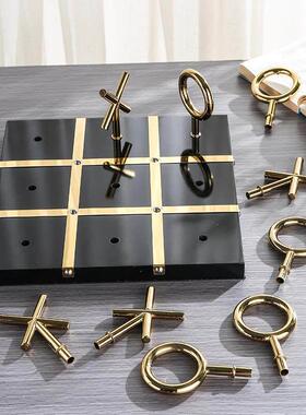 现代轻奢简约不锈钢棋盘形状装饰品家居客厅茶几桌面工艺品摆件厂