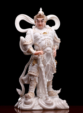 伽蓝韦陀护法神像 汉白玉韦陀菩萨摆件供奉关公像 镇宅招财武财神
