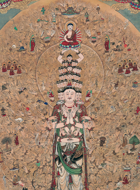 江逸子千手观音菩萨画像复古书画人物国画高清微喷仿古装裱装饰画