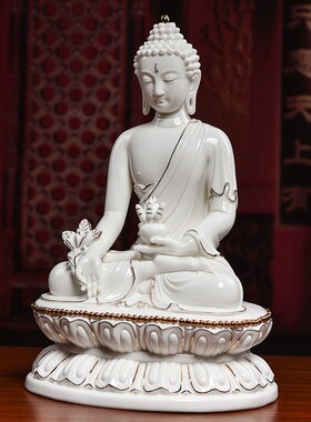 戴玉堂陶瓷摆件《描金彩药师佛》藏传药师琉璃光如来佛像家居饰品
